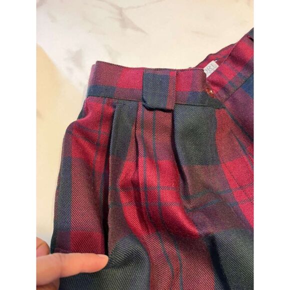 Vintage Bill Blass Wool Tartan Plaid High Waist Trousers Pants Red Green Size 10 - Picture 3 of 16